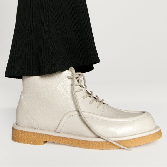 Zara Shoes - NWT ZARA Bone Off White Leather Laced High Top Shoes 6